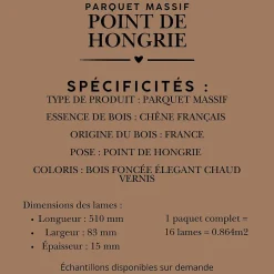 Parquet massif chêne français, Point de Hongrie / Chevron 600x120x15 mm, Teinte foncée Élégante --Dileci Online