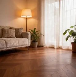 Parquet massif chêne français, Point de Hongrie / Chevron 600x120x15 mm, Teinte foncée Élégante --Dileci Online