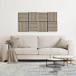 Plaque murale tasseaux 30 x 30 x 1,9 cm - Lattes chêne clair véritable fond noir 0,09m²-Decoon Discount