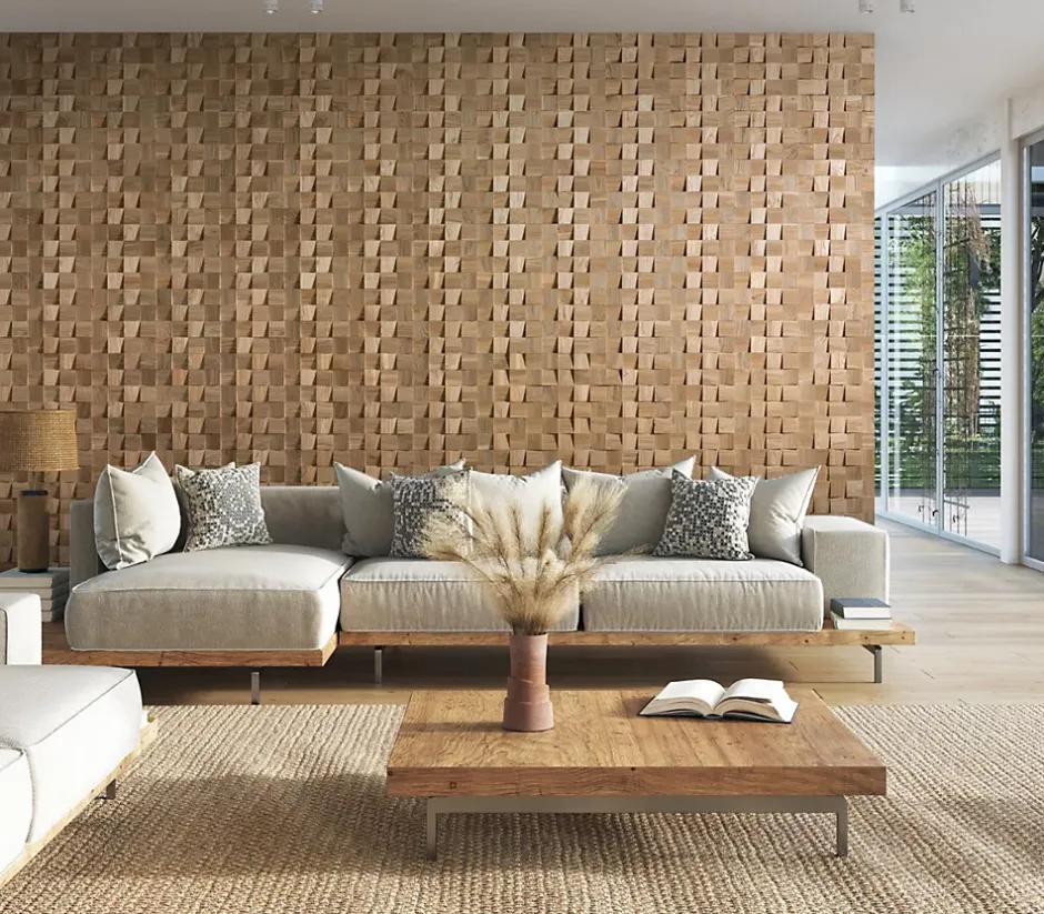 Plaquette de parement en bois massif effet 3D DOMINUS - Chêne - 60 x 15 cm - 11 panneaux - 1m²-Wwd New