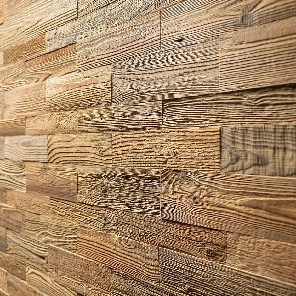 Plaquette de parement en bois effet 3D AMBER MINI - Bois recyclé - 32 x 10/8/6 cm - 42 panneaux - 1m²-Wwd Outlet