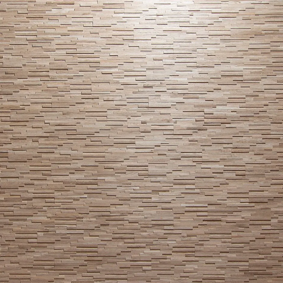 Wwd Plaquette de parement en bois massif effet 3D ACE - Chêne - 72 x 10cm - 42 panneaux - 3m²