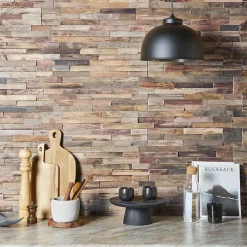 Woodbord Plaquette de parement mural décoratif en bois- 1-1,8 x 18 x 49,5 cm - Lot de 6 - Aspect Bois FLotté