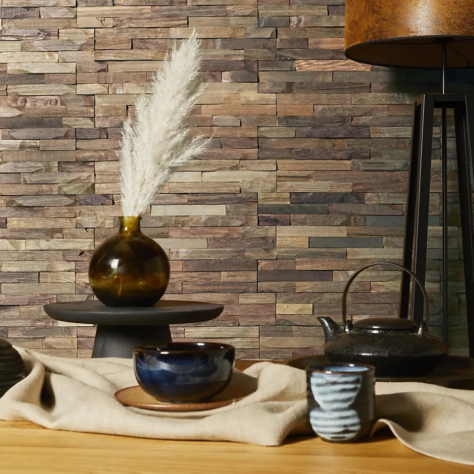 Plaquette de parement mural décoratif en bois - 1-1,8 x 18 x 49,5 cm - Huilé Bruni-Woodbord Sale