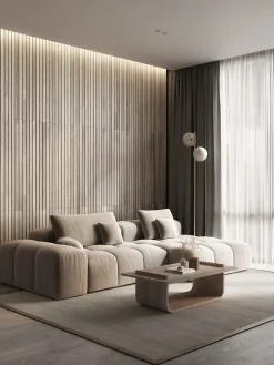 Plaquette de parement polystyrène intérieur effet tasseau décoratif lamelle bois