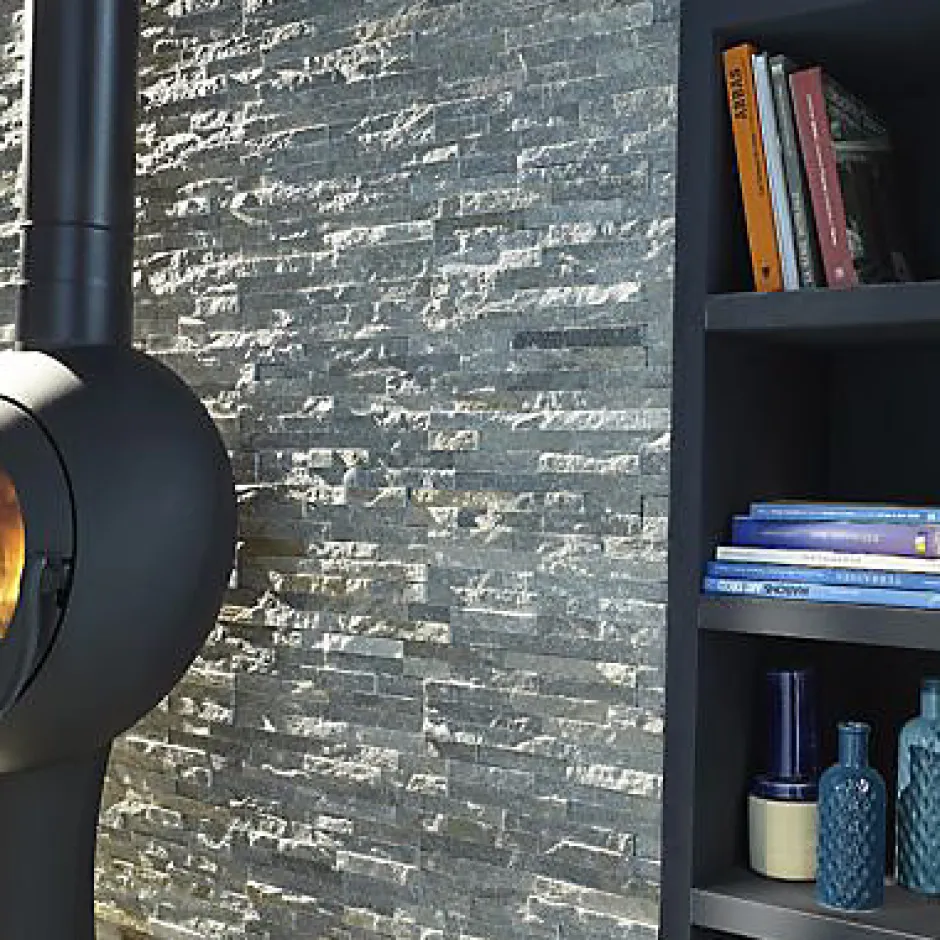 Plaquette de parement Slim 2 pierre naturelle gris clair (vendue au carton)