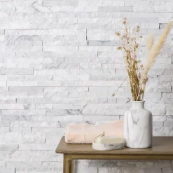 Plaquette de parement Stella pierre naturelle marbre blanc (vendue au carton)