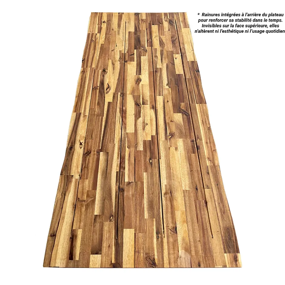 Wood&Sens Plateau de Table Acacia bord naturel pré-huilé Teck, L.180 cm x l.80 cm, Ep.26 mm