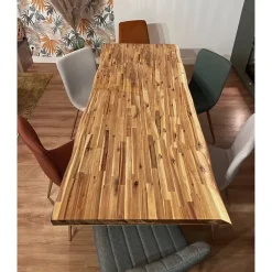 Wood&Sens Plateau de Table Acacia bord naturel pré-huilé Teck, L.180 cm x l.80 cm, Ep.26 mm