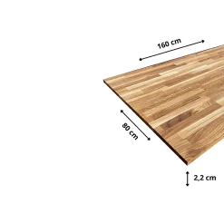 Wood&Sens Plateau de Table Chêne Massif Abouté Pré-huilé, L.160 cm x l.80 cm, Ep. 22 mm
