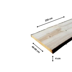 Wood&Sens Plateau de table Sapin massif bords naturels flacheux L.250 X l.40-60 cm, Ep.40 mm