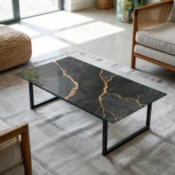 Plateau en verre trempé 140x70 cm Motif marbré avec veines-Tulup Discount