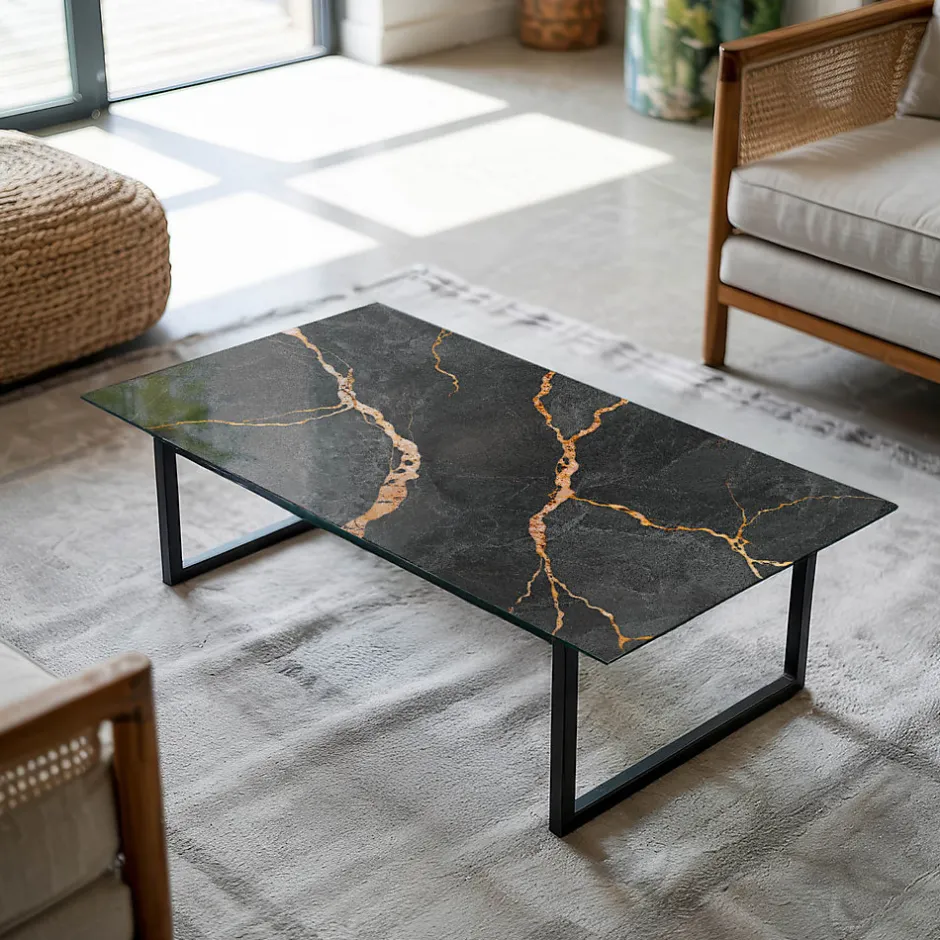 Tulup Plateau en verre trempé 100x50 cm Motif marbré avec veines