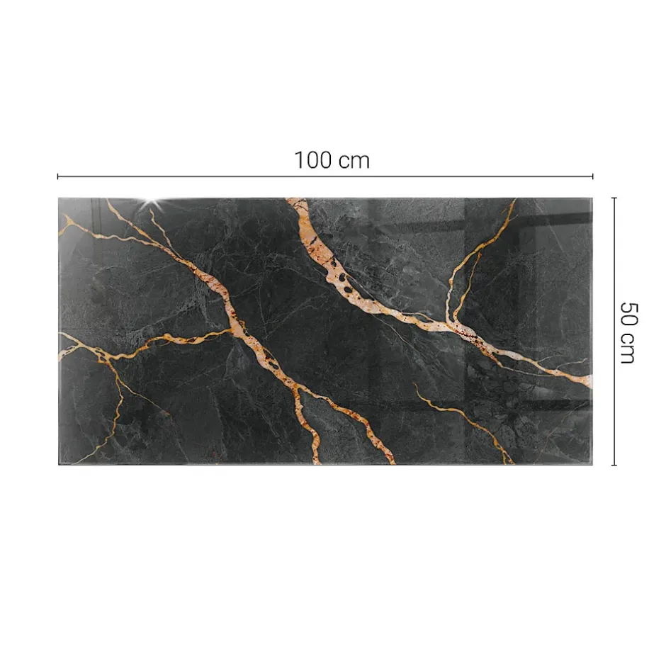 Tulup Plateau en verre trempé 100x50 cm Motif marbré avec veines