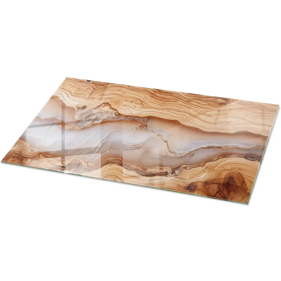 Tulup Plateau en verre trempé 120x60 cm Bois naturel avec résine
