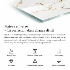 Tulup Plateau en verre trempé 100x50 cm Motif naturel de marbre