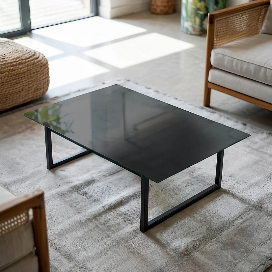 Tulup Plateau en verre trempé 80x60 cm Couleur noire lisse