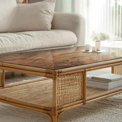 Tulup Plateau en verre trempé 120x60 cm Motif bois