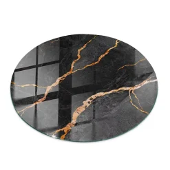 Tulup Plateau en verre trempé fi50 cm Motif marbré avec veines