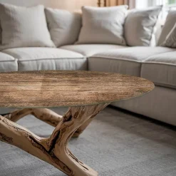 Tulup Plateau en verre trempé fi80 cm Structure de planches en bois