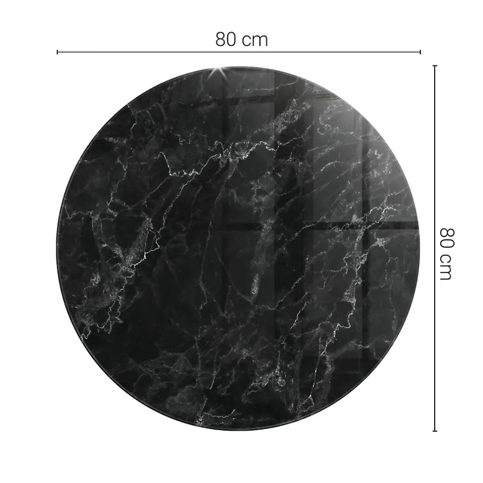 Tulup Plateau en verre trempé fi80 cm Motif de marbre veiné