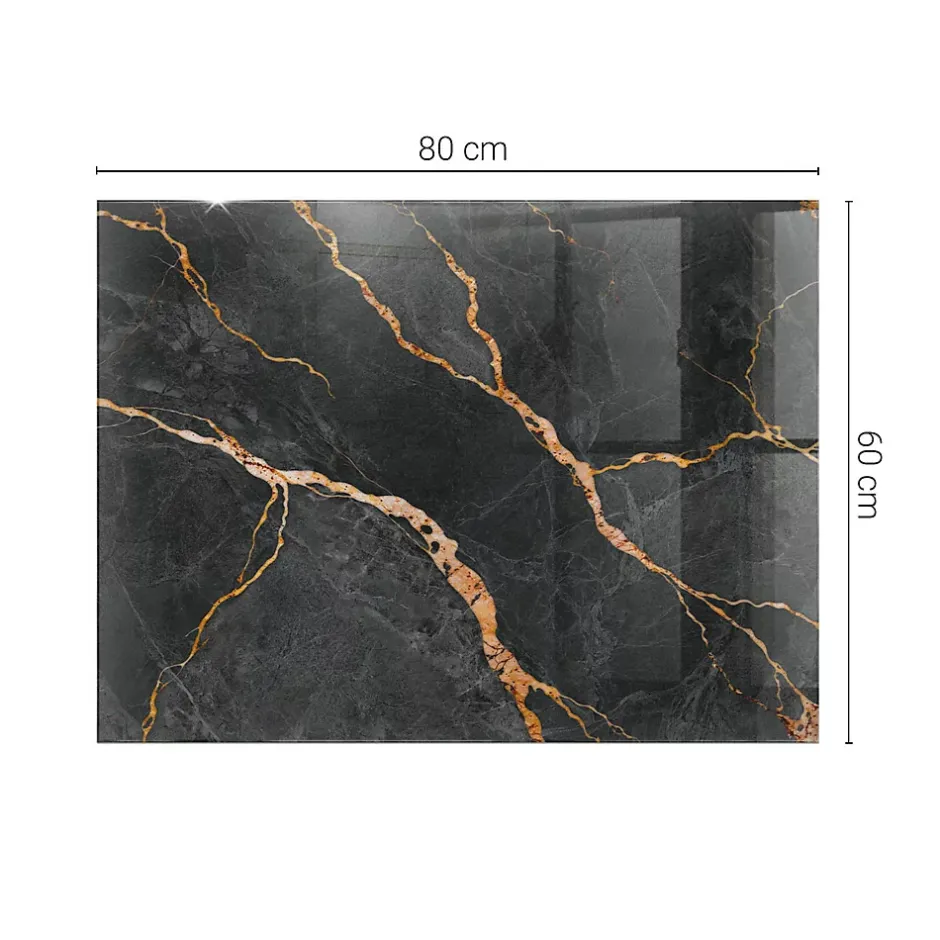 Tulup Plateau en verre trempé 80x60 cm Motif marbré avec veines