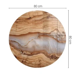 Tulup Plateau en verre trempé fi80 cm Bois naturel avec résine