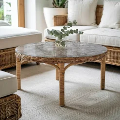 Tulup Plateau en verre trempé fi60 cm Motif naturel de marbre