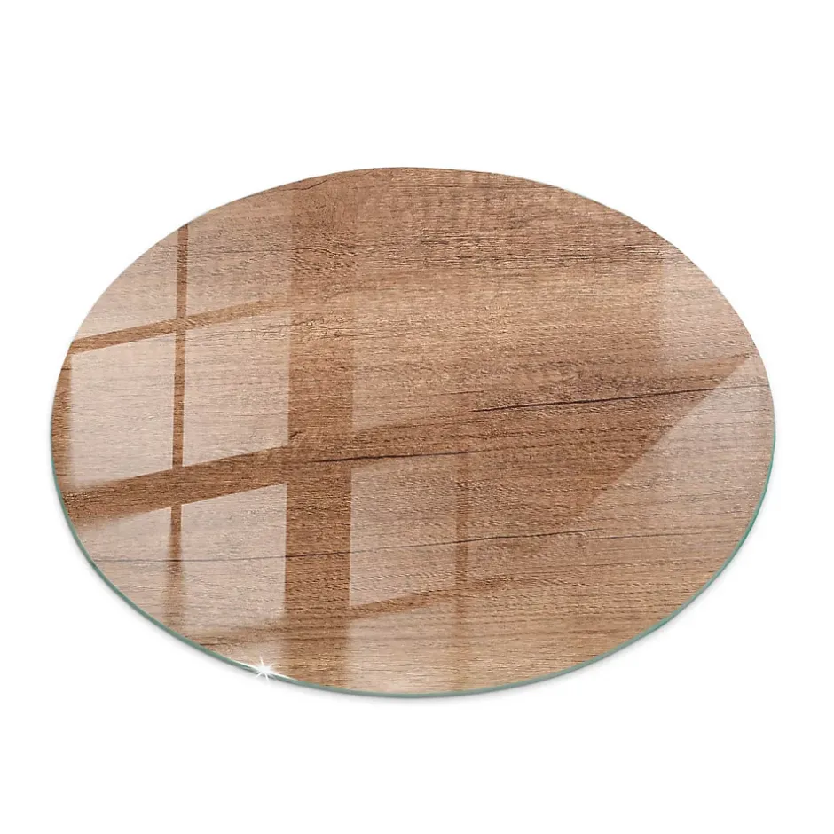 Tulup Plateau en verre trempé fi70 cm Motif naturel du bois