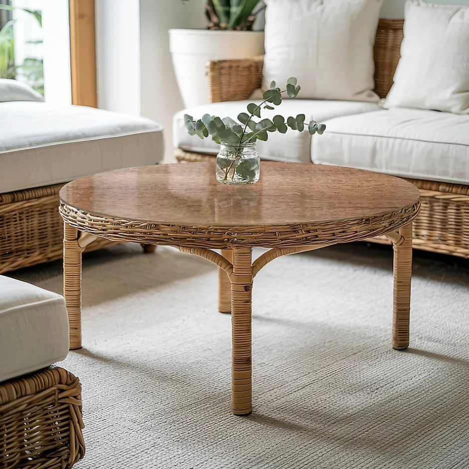 Tulup Plateau en verre trempé fi70 cm Motif naturel du bois