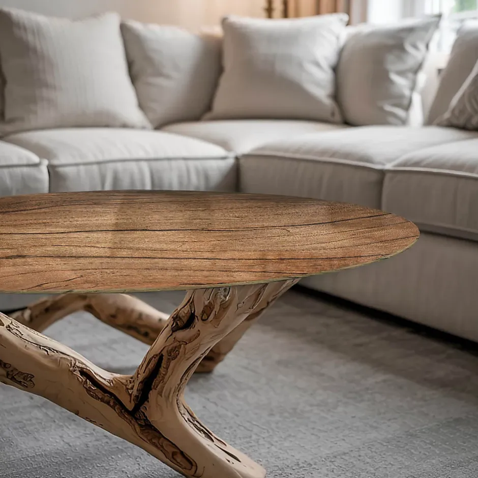 Tulup Plateau en verre trempé fi70 cm Motif bois