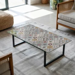 Tulup Plateau en verre trempé 120x60 cm Motif mosaïque avec ornements