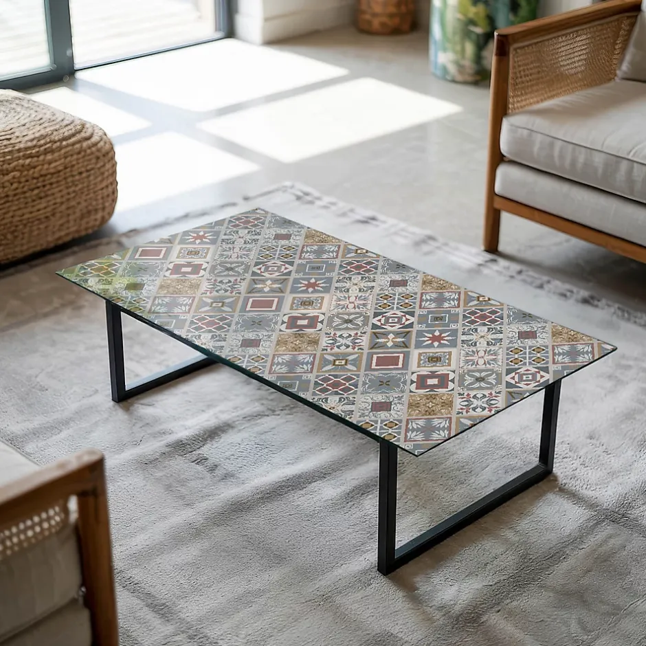 Tulup Plateau en verre trempé 120x60 cm Motif mosaïque avec ornements