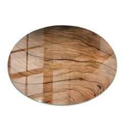 Plateau en verre trempé fi80 cm Motif bois-Tulup Discount