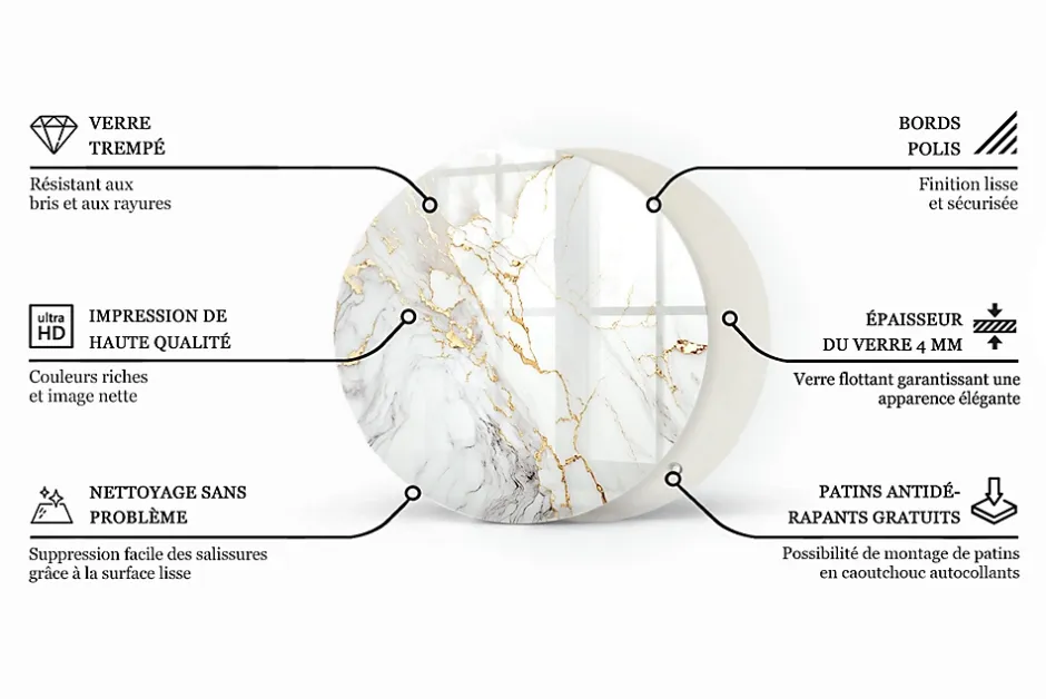 Plateau en verre trempé fi80 cm Motif bois-Tulup Discount