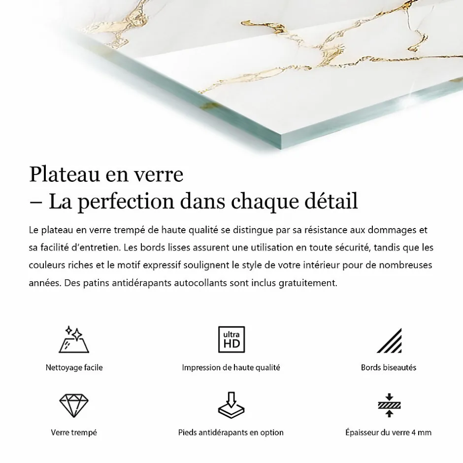 Plateau en verre trempé 100x50 cm Marbre élégant avec veines-Tulup