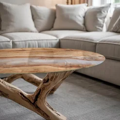 Tulup Plateau en verre trempé fi100 cm Bois naturel avec résine