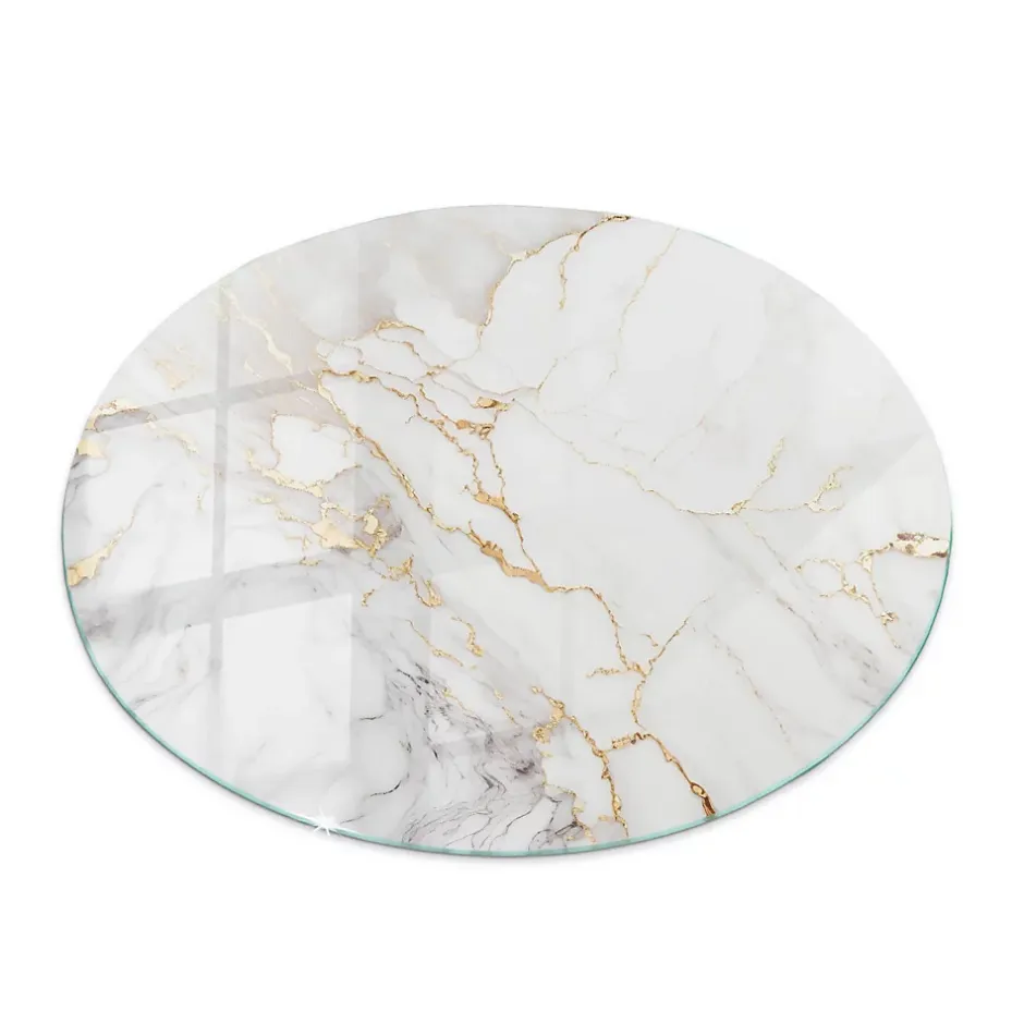Tulup Plateau en verre trempé fi80 cm Marbre élégant avec veines