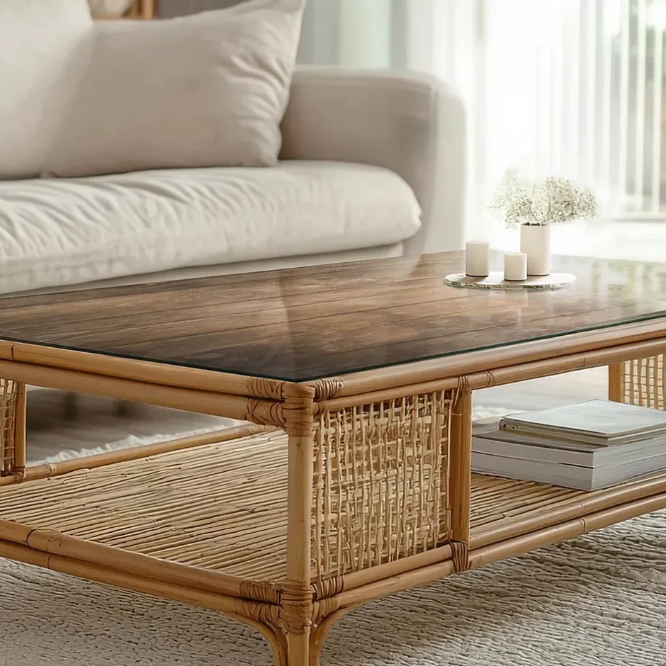 Plateau en verre trempé 120x60 cm Structure de planches en bois-Tulup Discount