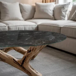 Plateau en verre trempé fi50 cm Motif de marbre veiné-Tulup Hot