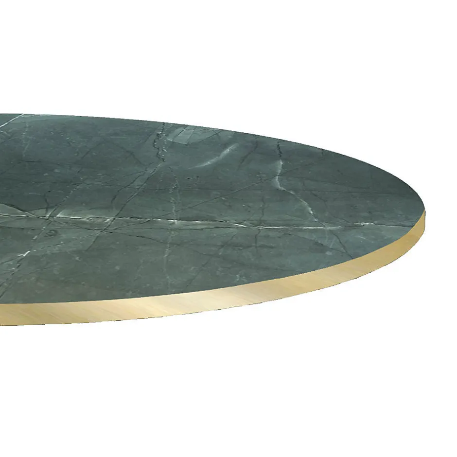 Plateau rond 70cm decor marbre jade chants laiton --Restootab Clearance