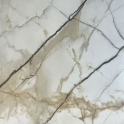 Restootab Plateau 60x60 decor marbre calcuta chants laiton -