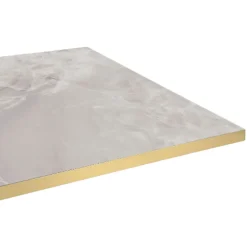 Plateau 70x70 decor marbre perla chants laiton --Restootab Online