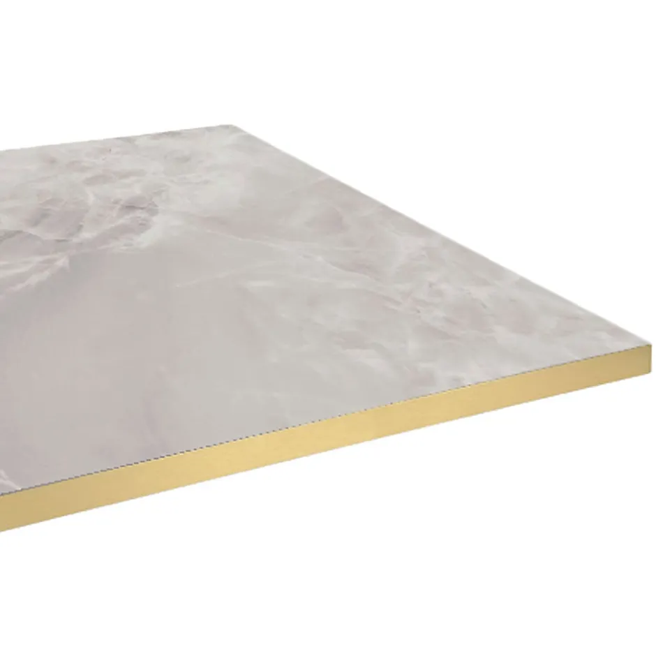 Plateau 70x70 decor marbre perla chants laiton --Restootab Online