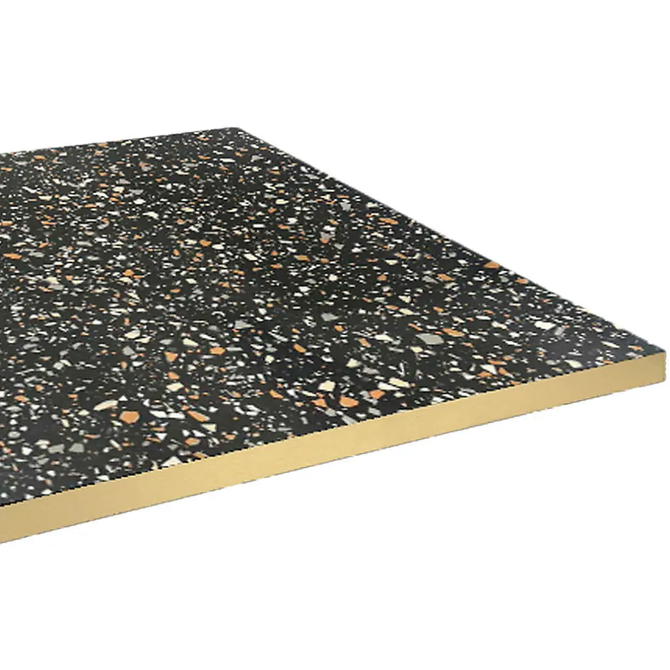 Plateau 90x90 decor terrazzo black chip chants laiton --Restootab Hot