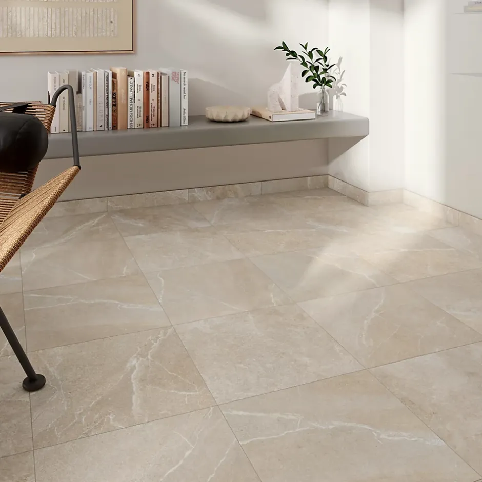 GoodHome Plinthe carrelage effet pierre beige mocca L.45 x l.0,75 cm x ép.9,1 mm, Limo Mocca