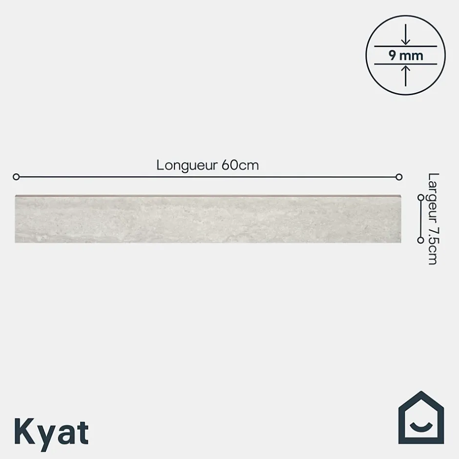 GoodHome Plinthe carrelage gris effet pierre L.60 x l.7,5 cm x ép.9 mm, Kyat