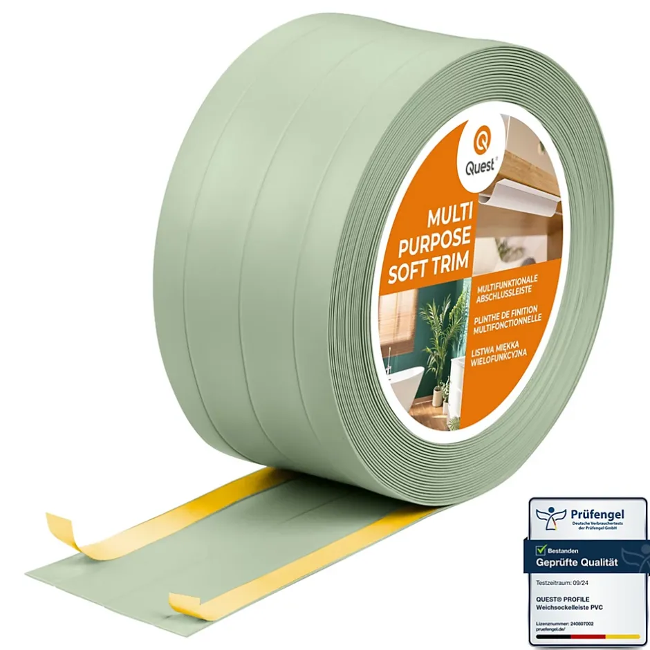 Quest Plinthe de finition W3 en PVC 4,en,1 120 mm, baguette autocollante, masquante, plinthe souple pour sol et mur, vert clair, 10 m