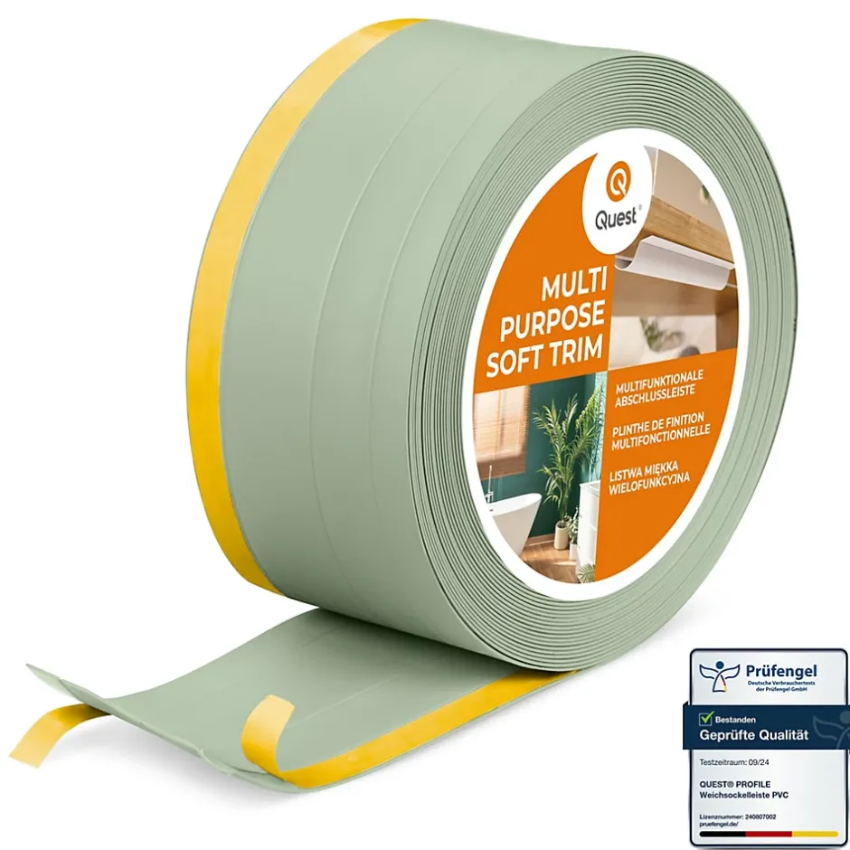 Quest Plinthe de finition W2 en PVC 4,en,1 120 mm, baguette autocollante, masquante, plinthe souple pour sol et mur, vert clair, 10 m
