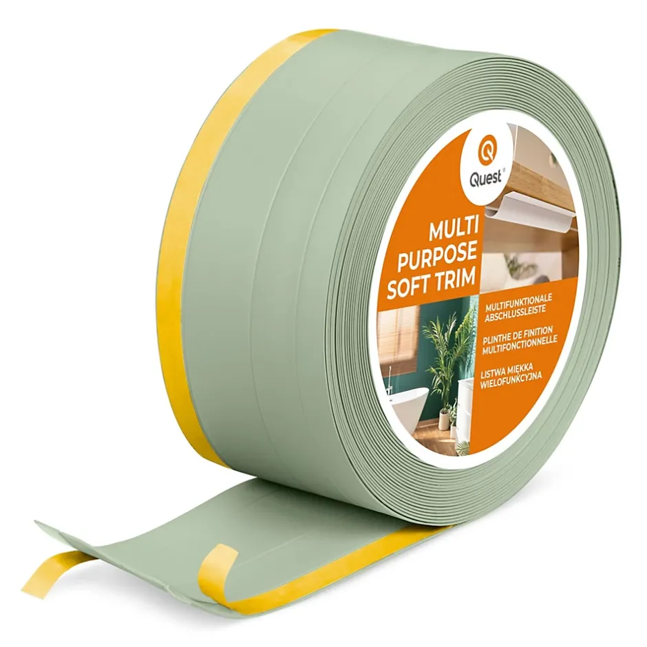 Quest Plinthe de finition W2 en PVC 4,en,1 120 mm, baguette autocollante, masquante, plinthe souple pour sol et mur, vert clair, 10 m